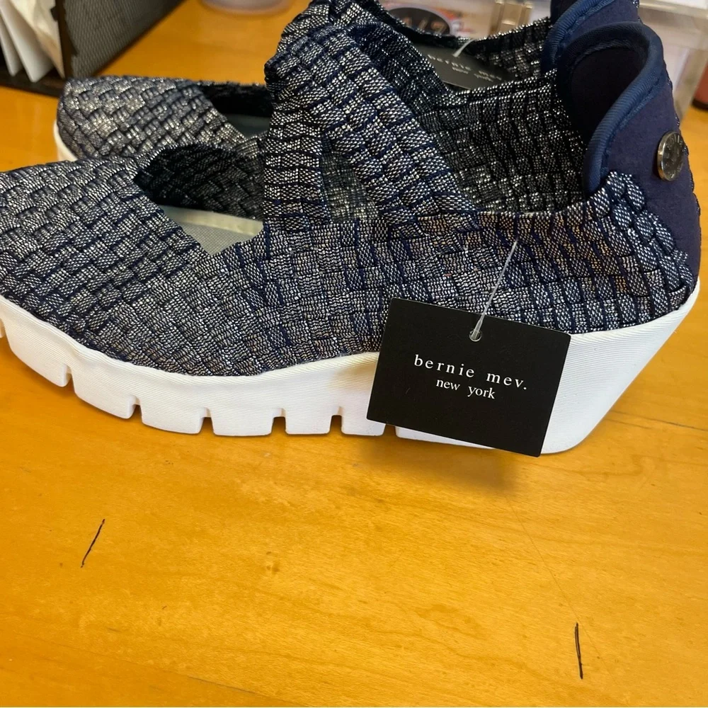 Bernie Mev Comfort Wedge Shoes Navy Blue Stretch Size 6 EU 36 - Picture 4 of 8